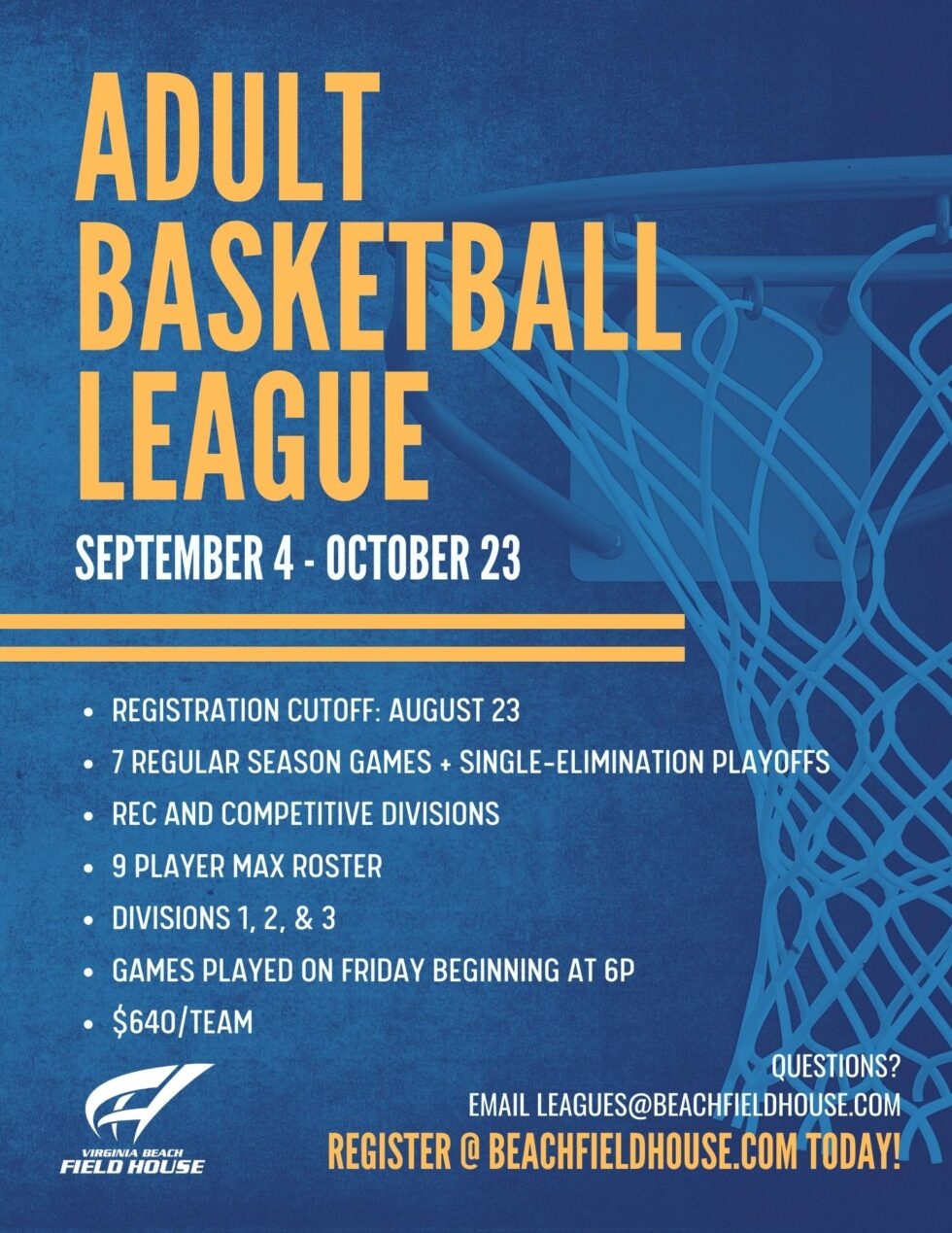 Adult Basketball League Virginia Beach Field House